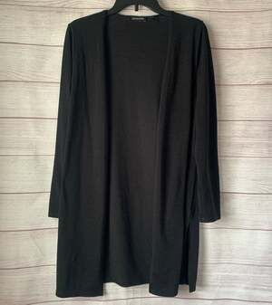 Notations Long Black Cardigan Sweater Open Front 3/4 Sleeves Size Small